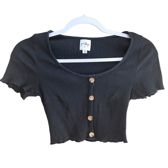 Princess Polly Crop Top Black with Tan Buttons Size 12 Small - Picture 1 of 4